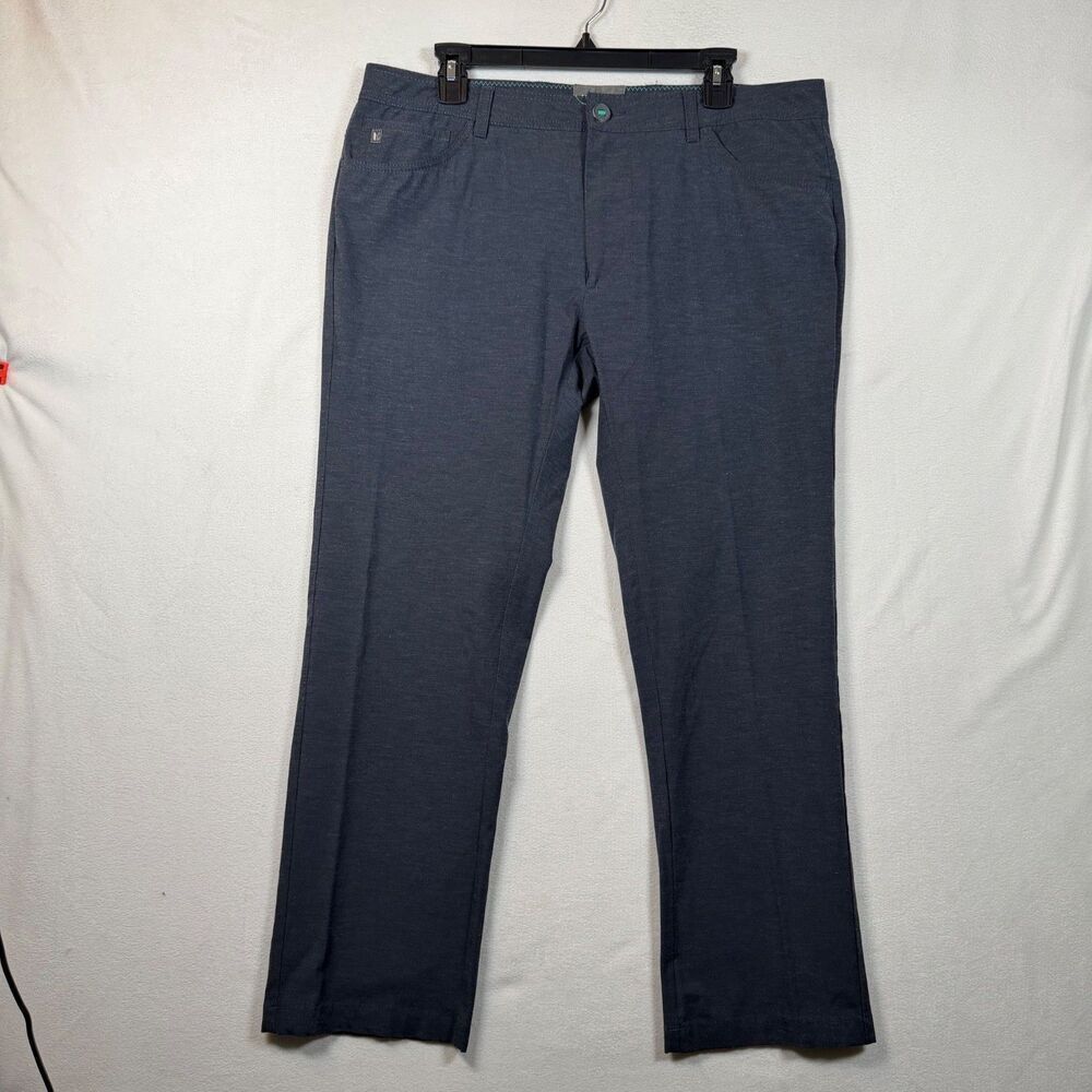 Linksoul Mens Pants 35x28 Blue Performance Stretch Golf Casual Flat Front 5 Pock